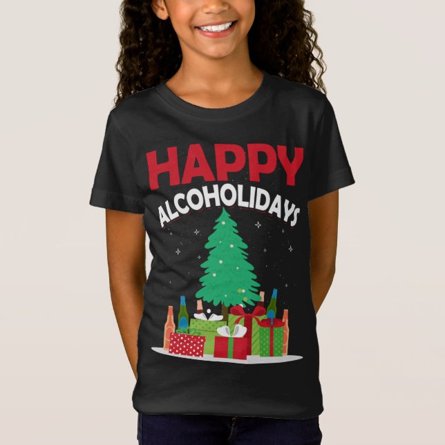 Camiseta Felices vacaciones de Navidades de alcohol Pun Gif (Anverso)