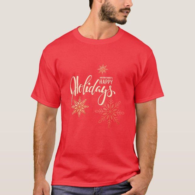 Camiseta Felices vacaciones Navidades copos de nieve dorado (Anverso)