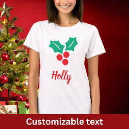 Camiseta Felices vacaciones Red White Green Holly Nombre pe