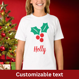 Camiseta Felices vacaciones Red White Green Holly Nombre pe