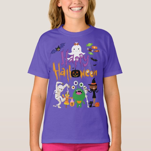 Camiseta Felices y felices niños de Halloween adorables (Anverso)