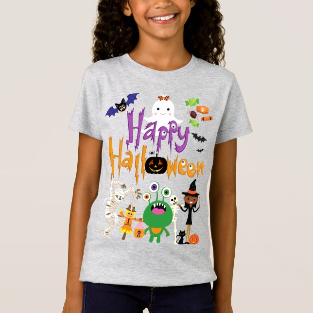 Camiseta Felices y felices niños de Halloween adorables (Anverso)