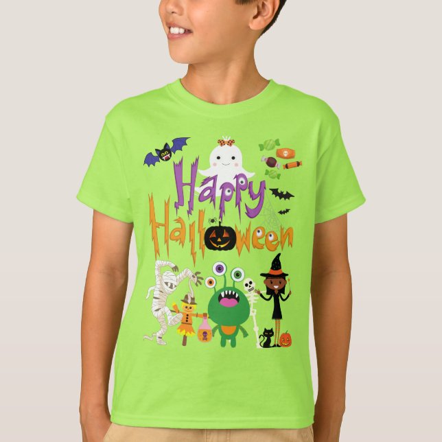 Camiseta Felices y felices niños de Halloween adorables (Anverso)