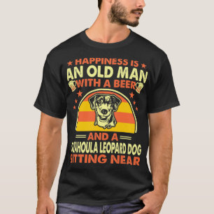 Camiseta Felicidad Viejo Beer Catahoula Leopardo Perro cerc