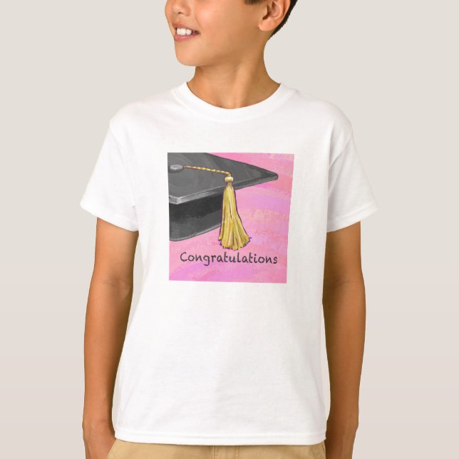 Camiseta Felicitaciones Graduado Negro y Rosa (Anverso)