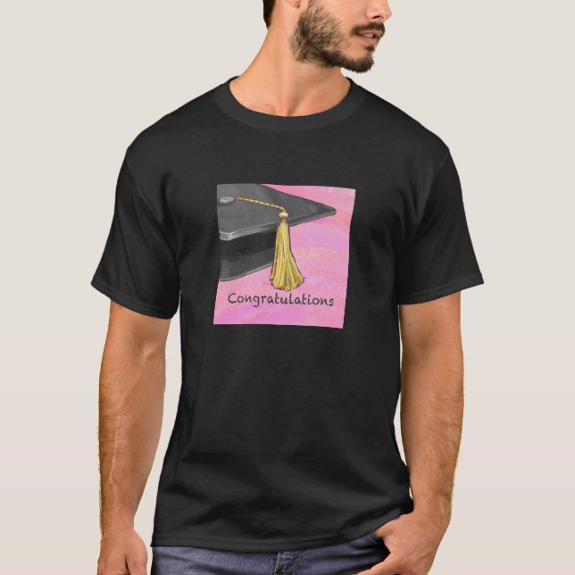 Camiseta Felicitaciones Graduado Negro y Rosa (Anverso)