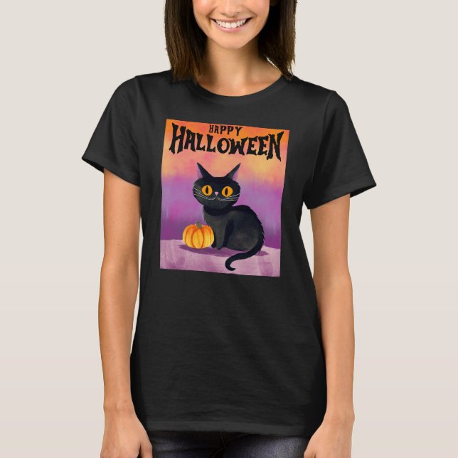 Camiseta felina feliz de Halloween (Anverso)