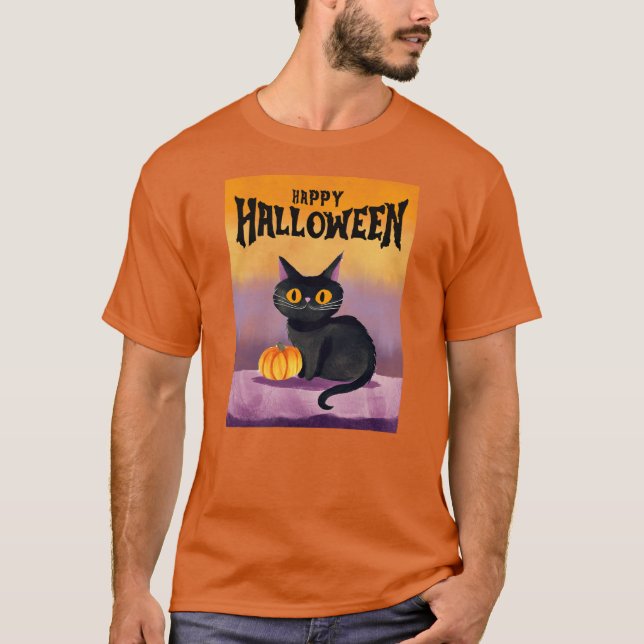 Camiseta felina feliz de Halloween (Anverso)