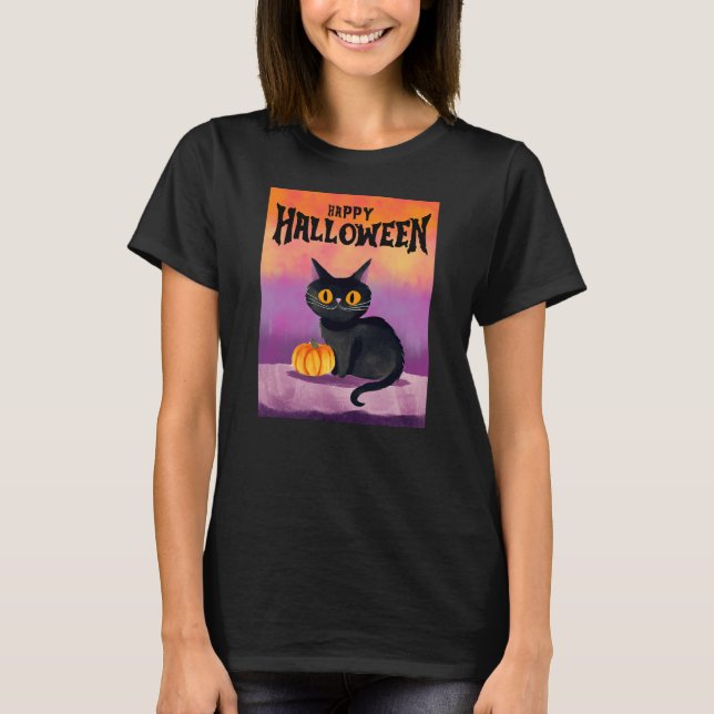 Camiseta felina feliz de Halloween (Anverso)