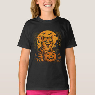 Camiseta felina feliz de Halloween - Calabaza y Ha