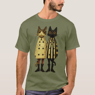 Camiseta Felinas de moda - Gato quirky en abrigos y botas