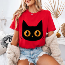 Camiseta Feline de Halloween con la cabeza de un gato negro