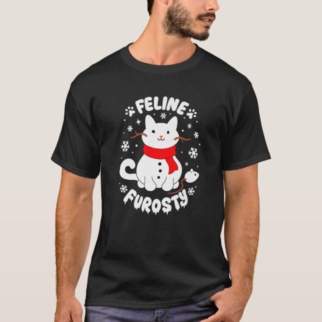 Camiseta Feline Frosty Funny Cute Cat Snowman Christmas Hol (Anverso)