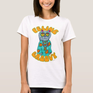 Camiseta Feline Groovy Hippie Cat Personalizado