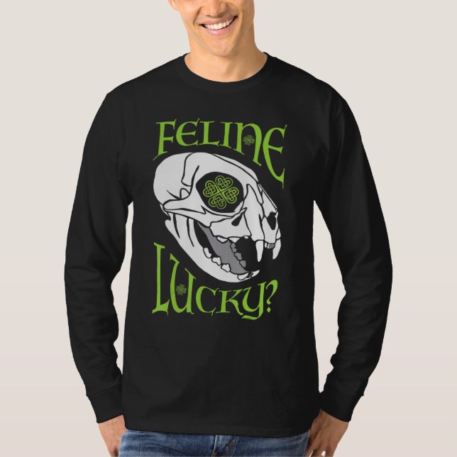 Camiseta Feline Lucky Cat Skull Gótico St Patrick S Day Cel (Anverso)