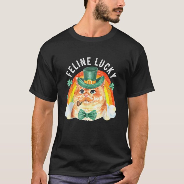 Camiseta Feline Lucky Funny Leprechaun Cat Rainbow St. Patr (Anverso)