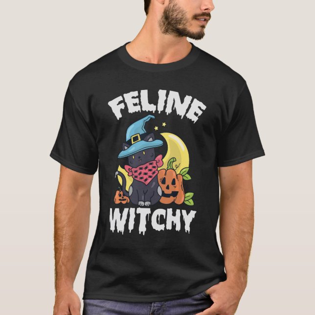 Camiseta Feline Witchy Funny Spooky Halloween Cat Kitten (Anverso)