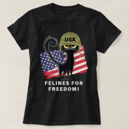 Camiseta FELINES POR LA LIBERTAD, gato patriótico en el cas