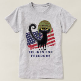 Camiseta FELINES POR LA LIBERTAD, gato patriótico en el cas