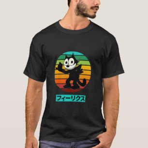 Camiseta Félix Personalizado Cat Retro Rainbow Sunset Japan