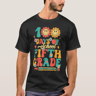 Camiseta Feliz 100.º Día de Escuela Retro Groovy 100 Días F