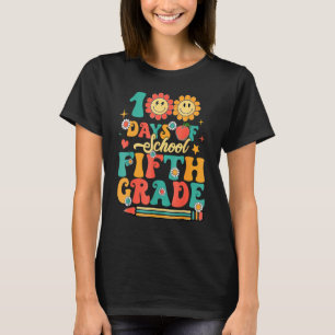 Camiseta Feliz 100.º Día de Escuela Retro Groovy 100 Días F