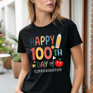 Camiseta Feliz 100.º Día de la Maestra de Kinder negro