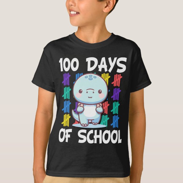 Camiseta Feliz 100° día de clases con el Dino Arcoiris para (Anverso)