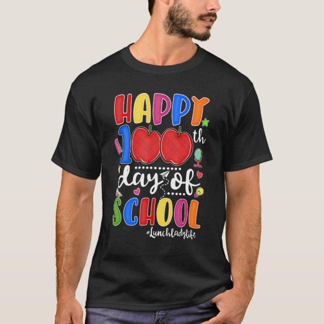Camiseta Feliz 100° Día De Colegio Red Plaid Apple Lunch La (Anverso)