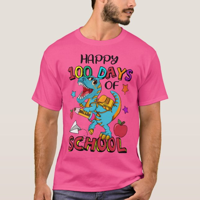 Camiseta Feliz 100 Día De Dinosaurio Escolar 100 Días (Anverso)