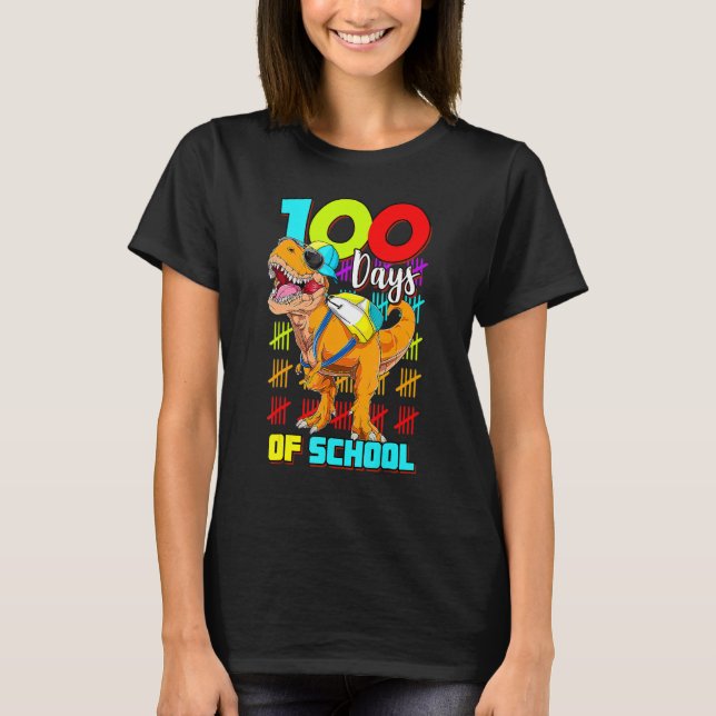Camiseta Feliz 100° Día de Dinosaurio Escolar 100 días inte (Anverso)
