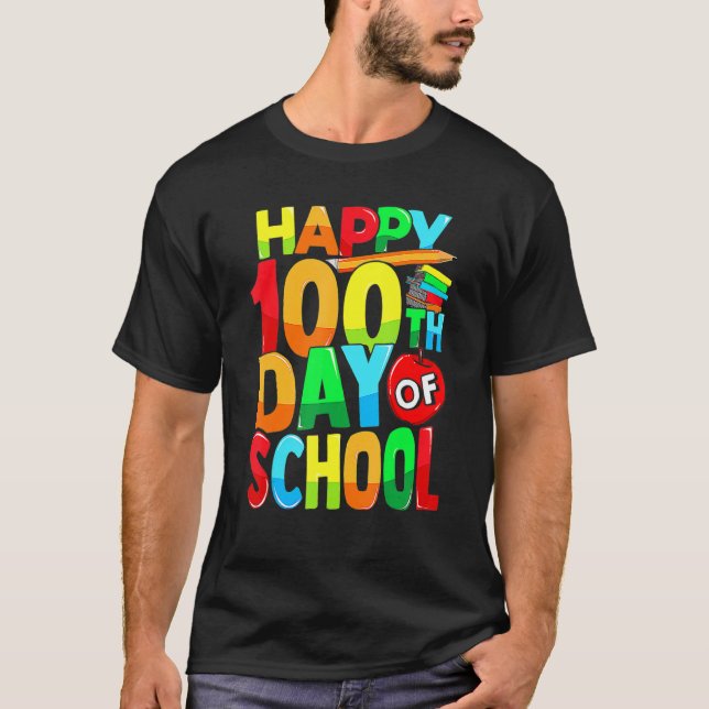 Camiseta Feliz 100° Día De Enseñanza Escolar Niños Felices  (Anverso)