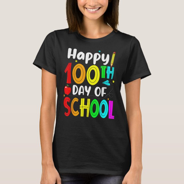 Camiseta Feliz 100° Día De Enseñanza Escolar Niños Felices  (Anverso)