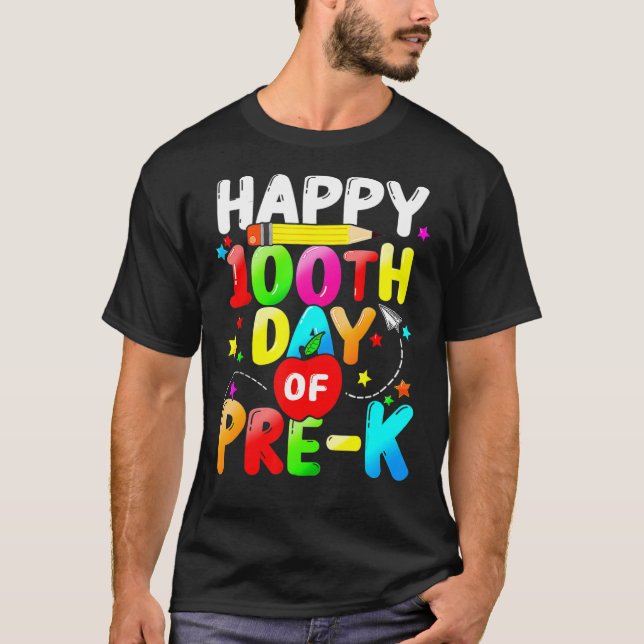 Camiseta Feliz 100° Día de Enseñanza Preescolar 100 Días (Anverso)