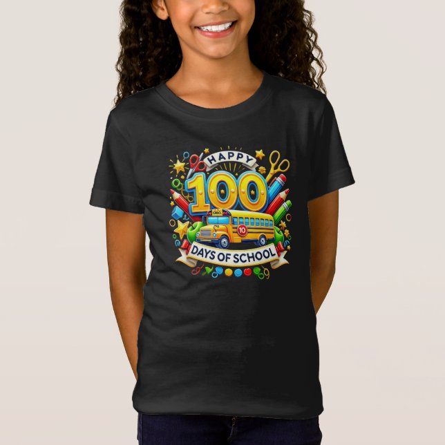 Camiseta Feliz 100° Día de escuela en bus de profesores par (Anverso)