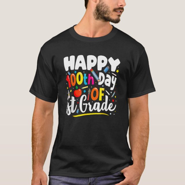 Camiseta Feliz 100° Día de la Escuela 1° Grado Profesor G (Anverso)
