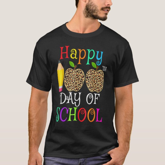 Camiseta Feliz 100° Día De La Escuela Leopard Print Teacher (Anverso)