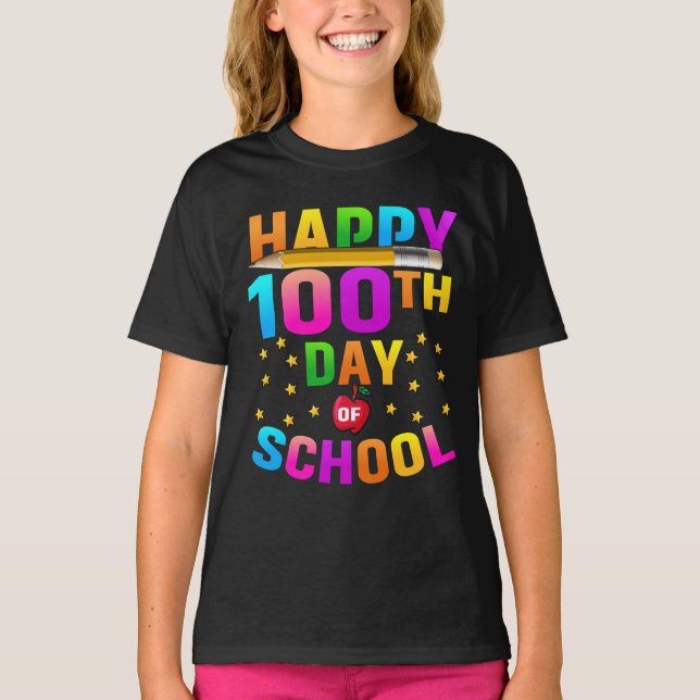 Camiseta Feliz 100° Día de la Escuela para profesores y est (Anverso)