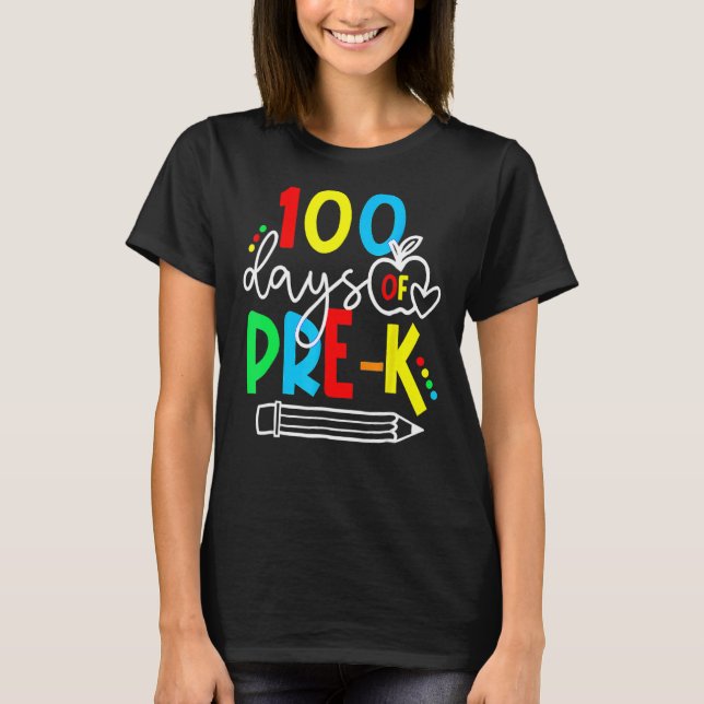 Camiseta Feliz 100° Día de la escuela preescolar 100 días (Anverso)