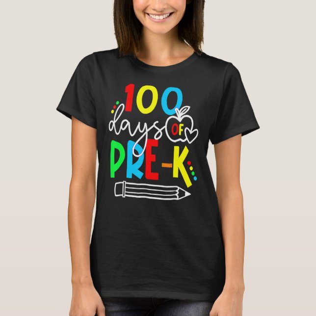 Camiseta Feliz 100° Día de la escuela preescolar 100 días (Anverso)