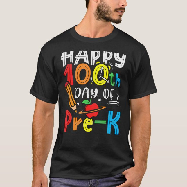Camiseta Feliz 100° Día de la Escuela Preescolar de 100 día (Anverso)