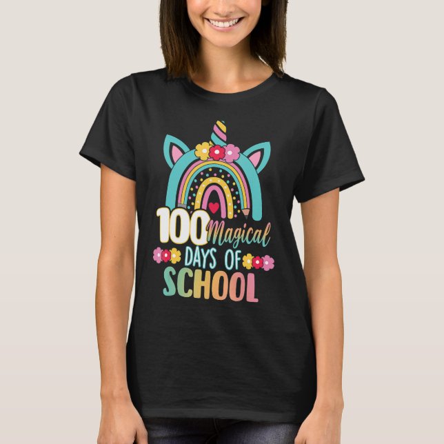 Camiseta Feliz 100° Día De La Escuela Rainbow Unicorn 100 M (Anverso)