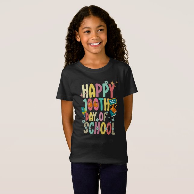 Camiseta Feliz 100° Día De La Escuela Retro Groovy (Anverso completo)