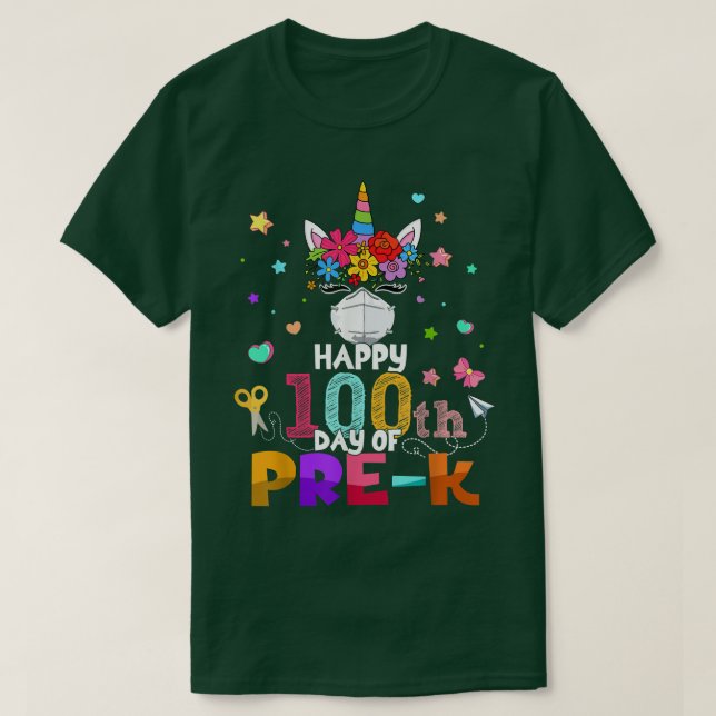 Camiseta Feliz 100° Día de Maestra De Mascara De Unicornio  (Diseño del anverso)
