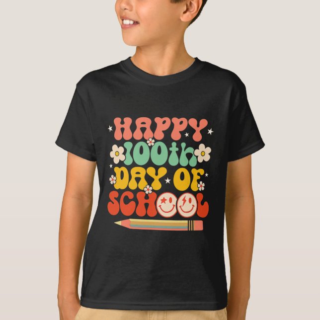 Camiseta Feliz 100° Día De Maestros Niños Retro Groov (Anverso)