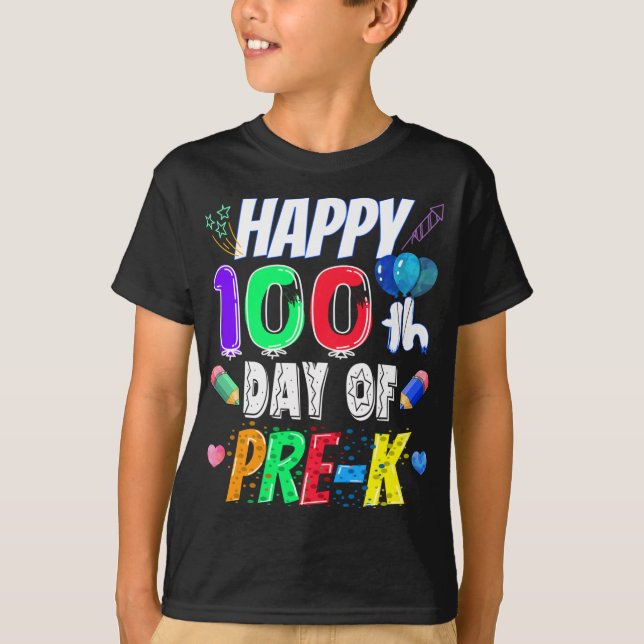 Camiseta Feliz 100° día de regalo escolar 100 días de pre-K (Anverso)