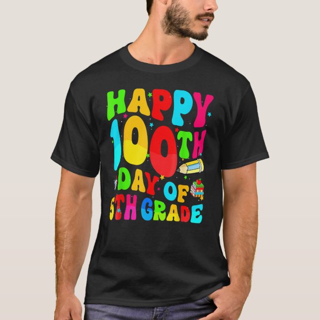 Camiseta Feliz 100° Día del Colegio Retro Groovy 100 días 5 (Anverso)