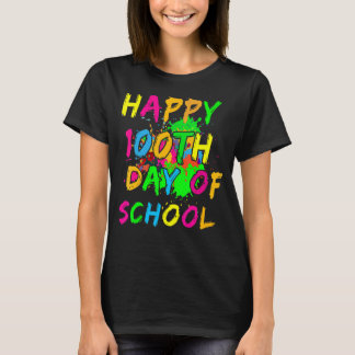 Camiseta Feliz 100° Día del Escolar Pintar Efecto Desplome