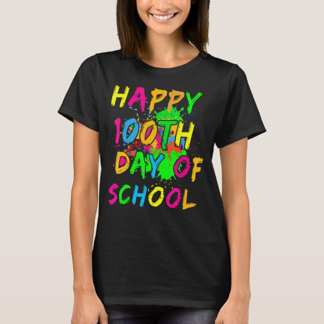Camiseta Feliz 100° Día del Escolar Pintar Efecto Desplome  (Anverso)