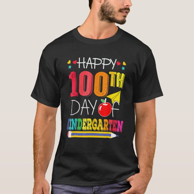 Camiseta Feliz 100° Día del Maestro de Jardín de Niños 100 (Anverso)